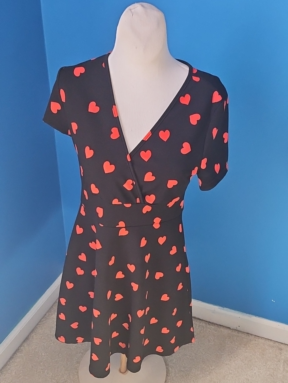Black Dress with Red Heart Print